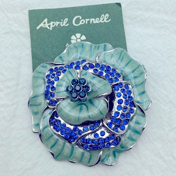 April Cornell Blue and Green Floral Brooch - Picture 2 of 4